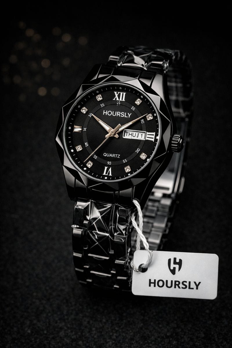 HOURSLY Luxury Black Quartz Watch