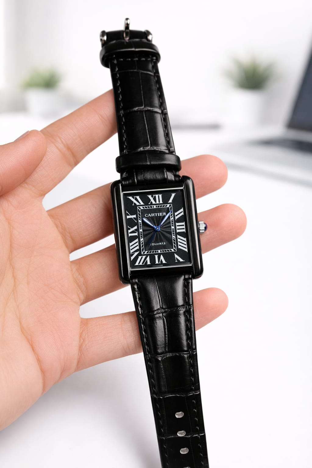 Cartier Tank  Black Leather